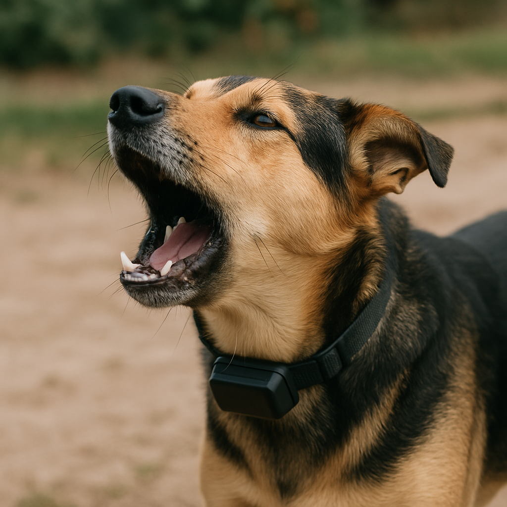 כלב עם קולר חשמלי נגד נביחות